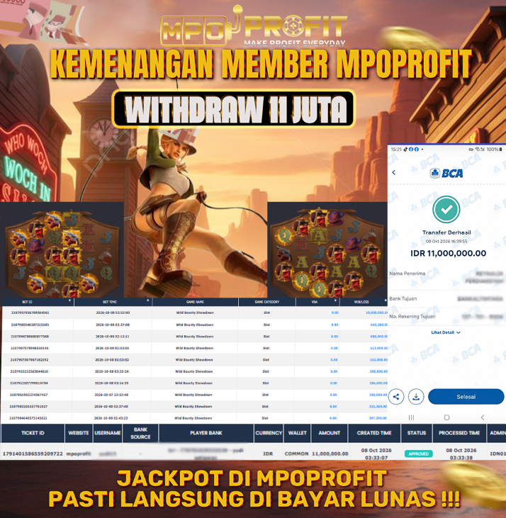 MPOPROFIT JACKPOT PG SOFT! KEMENANGAN MURNI DI (WILD BOUNTY SHOWDOWN  TOTAL 11.000.000,- LUNAS)